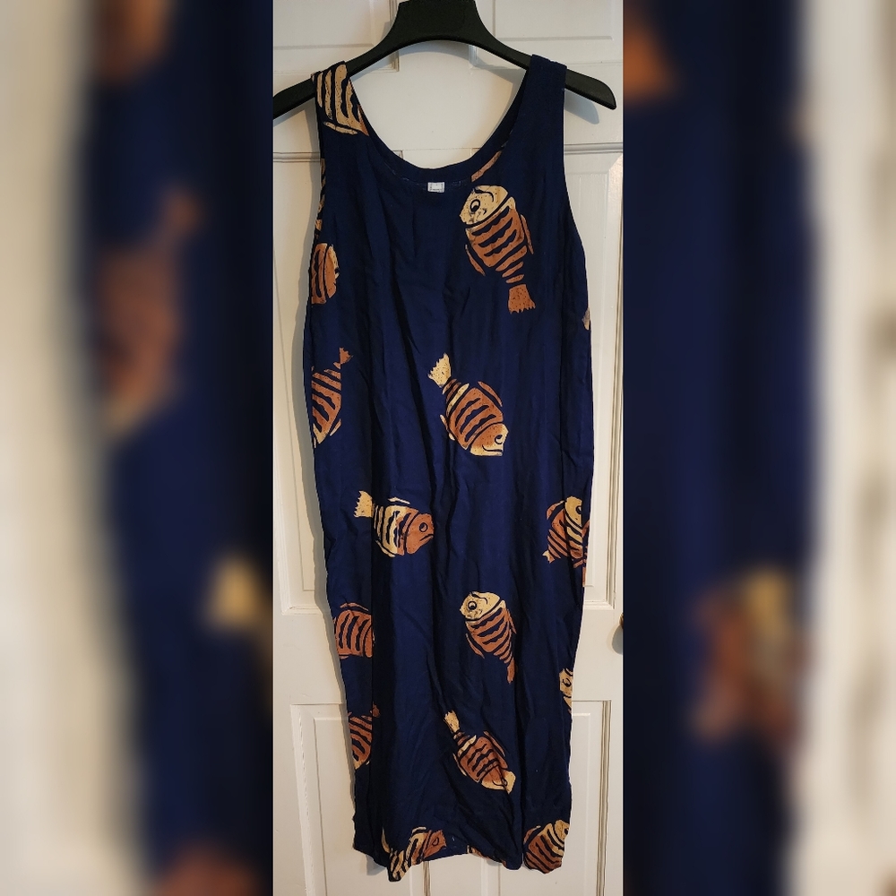 Island Stuff 100% Rayon Sleeveless Fish Dress L